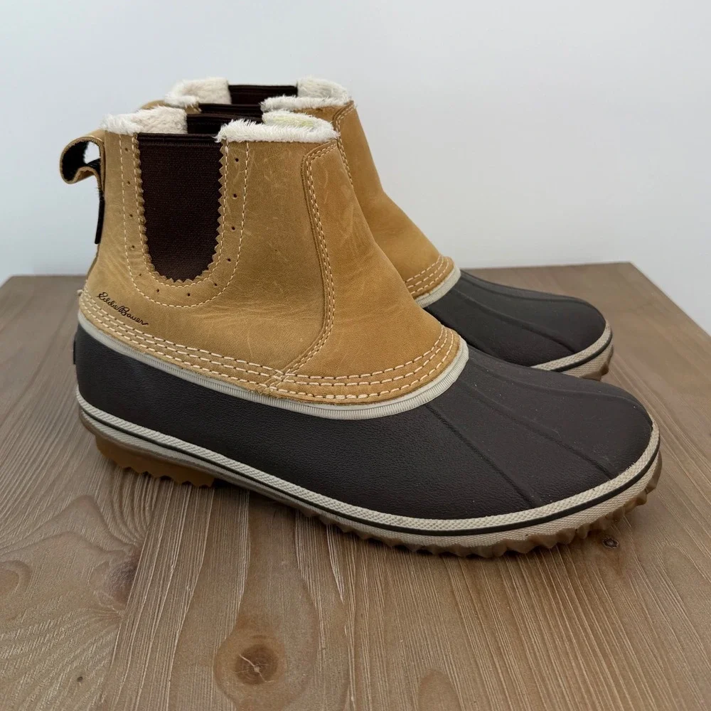 Eddie Bauer Hunt Pac WeatherEdge Womens 9 Brown Tan Chelsea Duck Boots